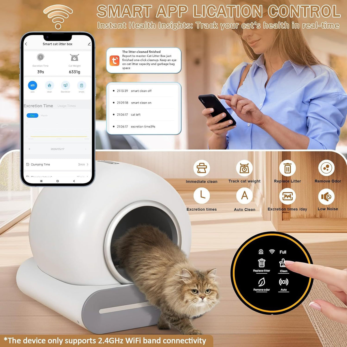 Smart Self-Cleaning Cat Litter Box with App Control & Odor Management