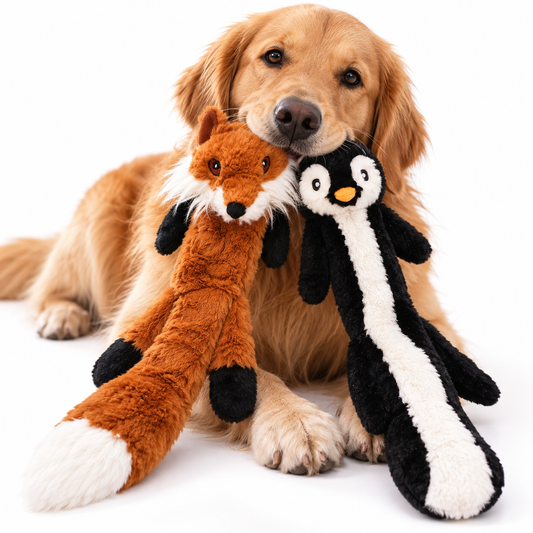Stuffless Squeaky Dog Toy – Durable Plush Crinkle Chew Toy for Dogs