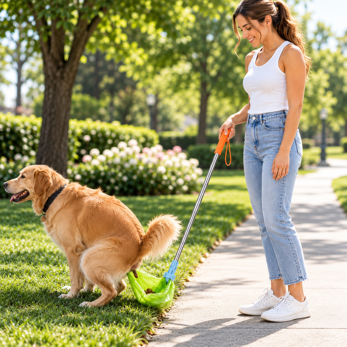 Foldable Dog Poop Scooper with Telescopic Handle – No-Bend Waste Pickup