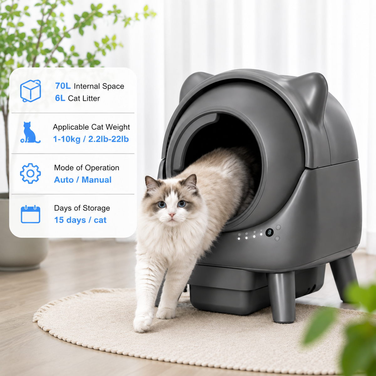 Smart Self-Cleaning Cat Litter Box with App Control & Odor Management