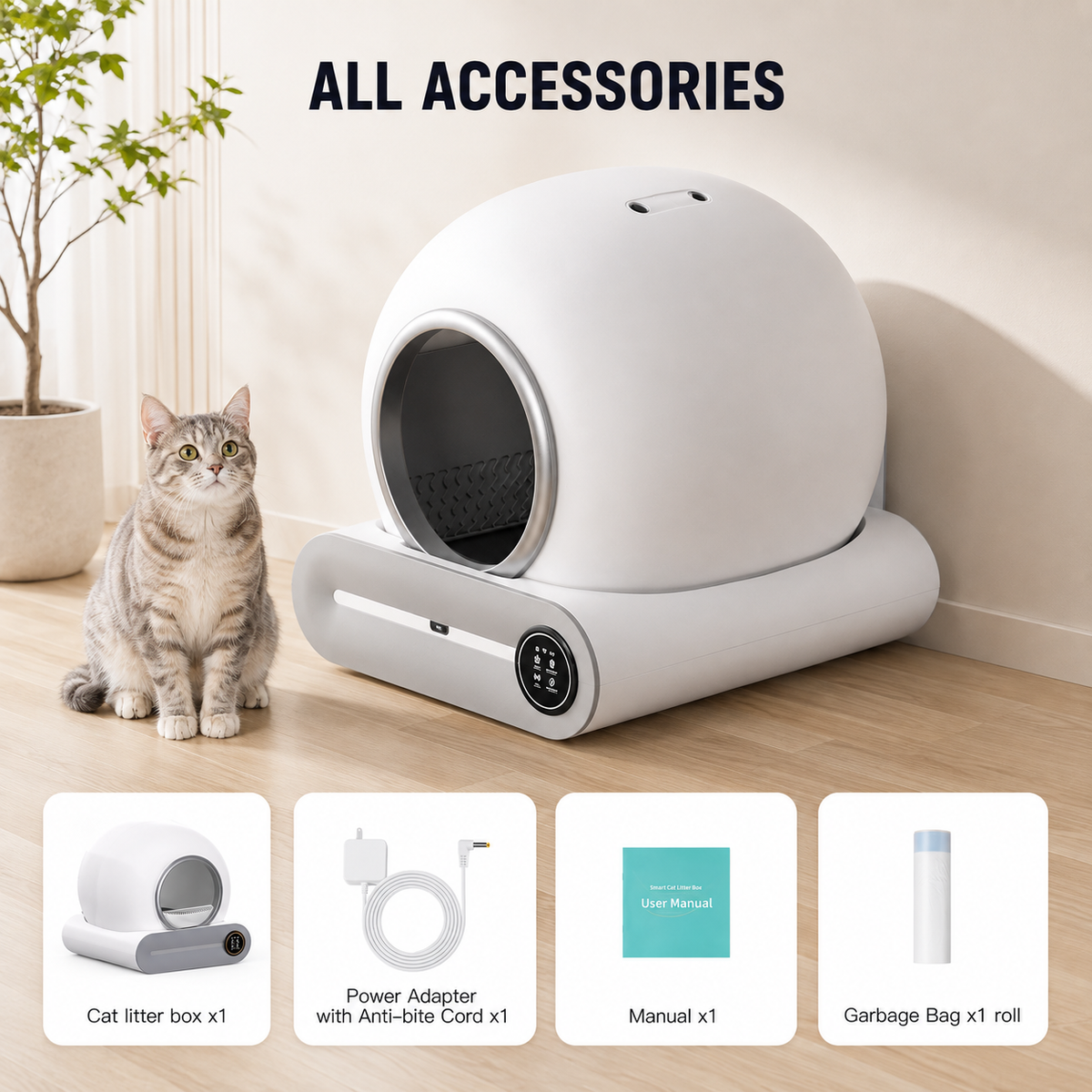 Smart Self-Cleaning Cat Litter Box with App Control & Odor Management
