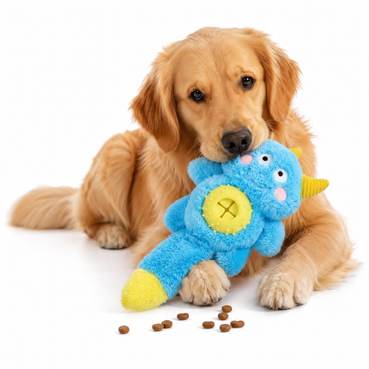 Squeaky Plush Dog Toy with Treat Dispenser for Interactive Play & Training
