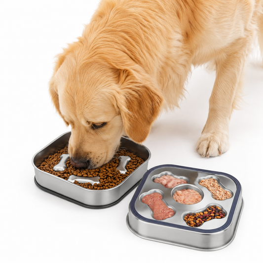 Stainless Steel Slow Feeder Dog Bowl with Non-Slip Base 2 Cup Capacity