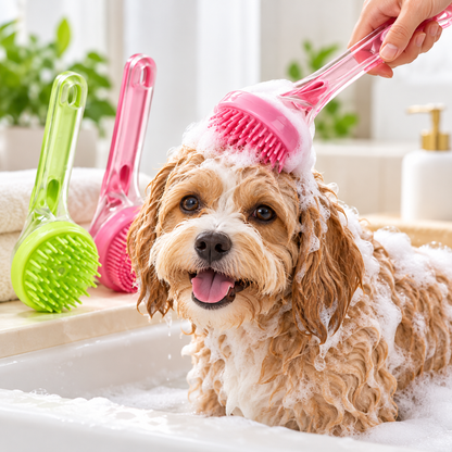 Long Handle Pet Bath Brush – Dog & Cat Shampoo Grooming Brush
