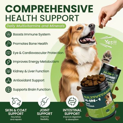 24-in-1 Dog Multivitamin Soft Chews – Omega-3, Probiotics & Joint Support