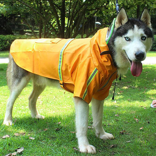 Reflective Waterproof Dog Raincoat – Hooded Rain Jacket with High Visibility Strips