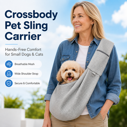 Crossbody Pet Sling Carrier for Small Dogs & Cats – Hands-Free Travel Bag