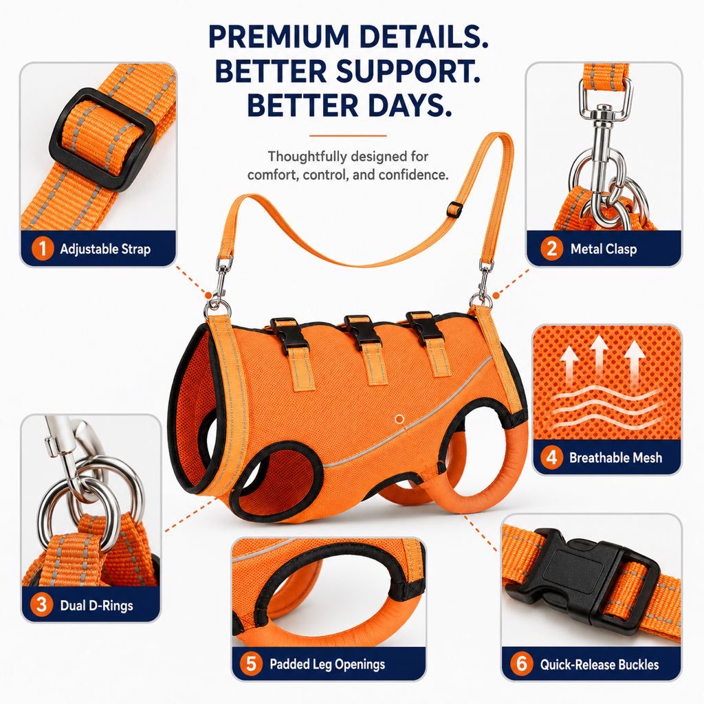 Full-Body Dog Lift Harness – Mobility Support for Stairs & Car Rides