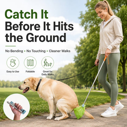 Foldable Dog Poop Scooper with Telescopic Handle – No-Bend Waste Pickup