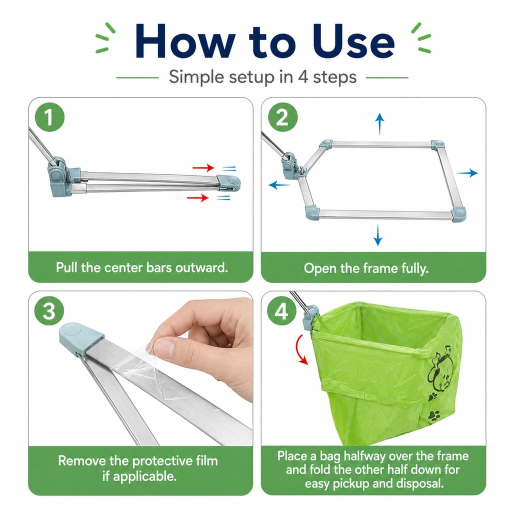 Foldable Dog Poop Scooper with Telescopic Handle – No-Bend Waste Pickup