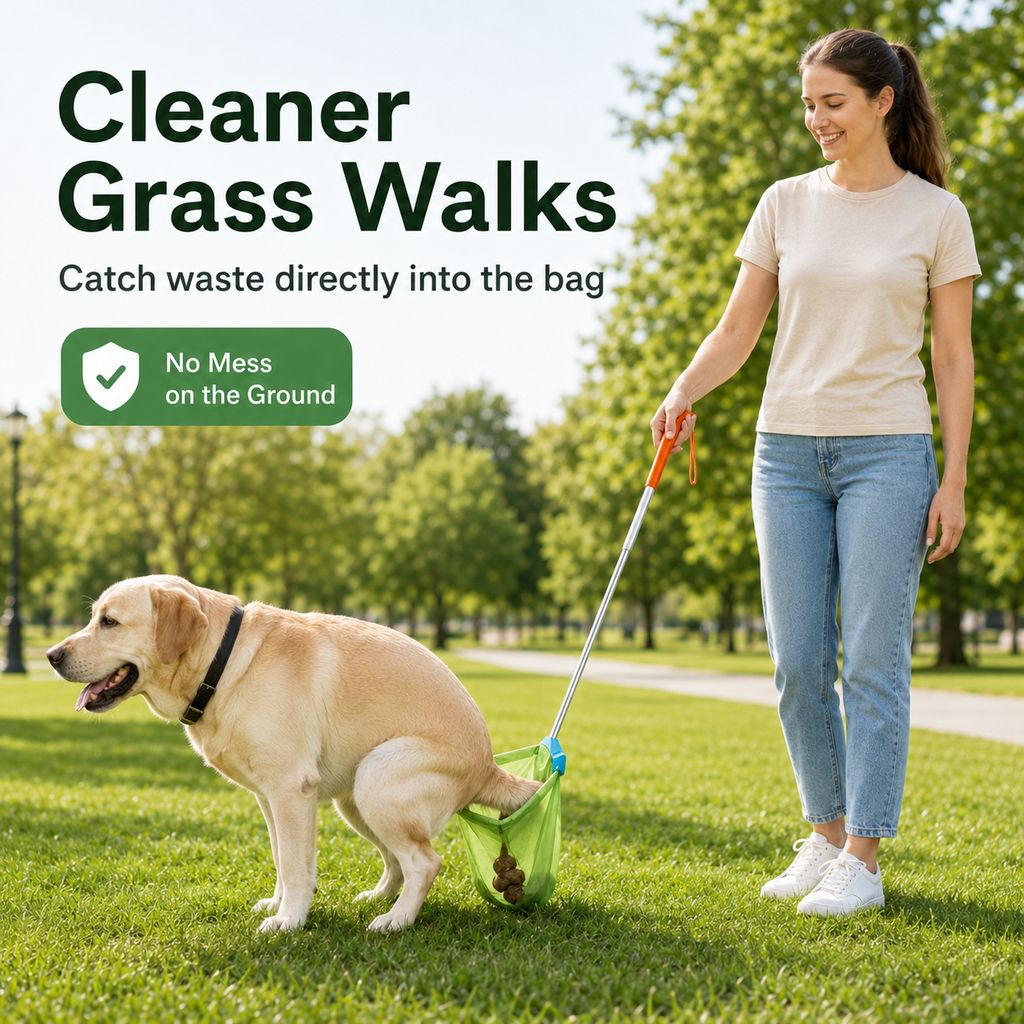 Foldable Dog Poop Scooper with Telescopic Handle – No-Bend Waste Pickup