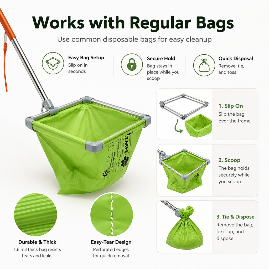 Foldable Dog Poop Scooper with Telescopic Handle – No-Bend Waste Pickup
