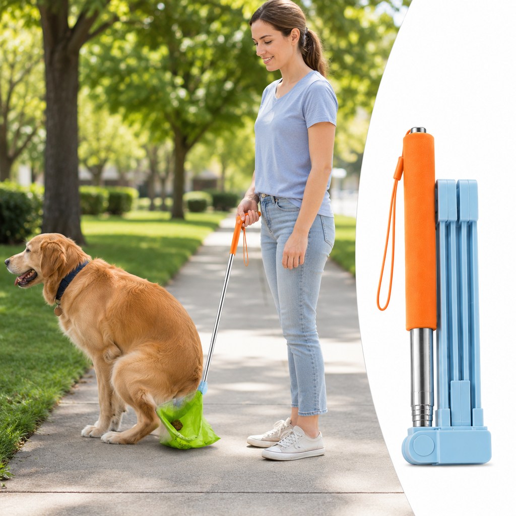 Foldable Dog Poop Scooper with Telescopic Handle – No-Bend Waste Pickup