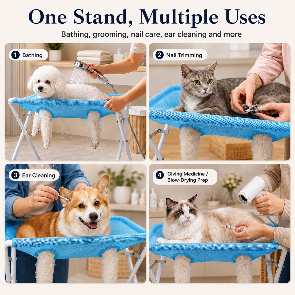 Foldable Pet Grooming Rack – Dog & Cat Bathing & Grooming Stand