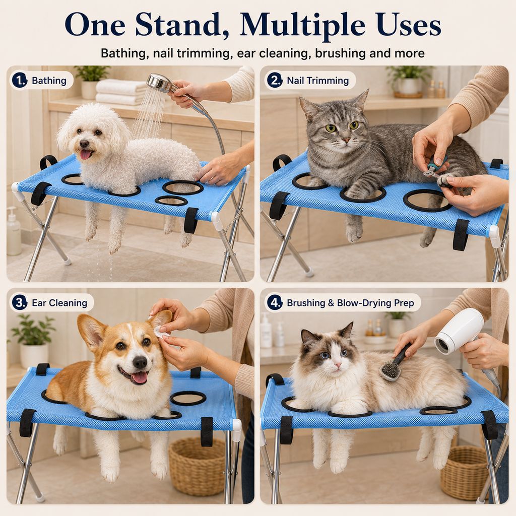 Foldable Pet Grooming Stand for Cats & Small Dogs – Bathing & Nail Care