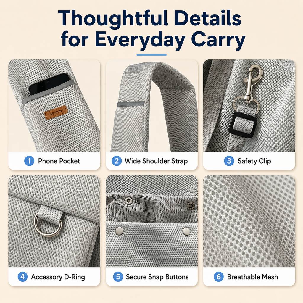 Crossbody Pet Sling Carrier for Small Dogs & Cats – Hands-Free Travel Bag