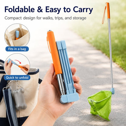 Foldable Dog Poop Scooper with Telescopic Handle – No-Bend Waste Pickup