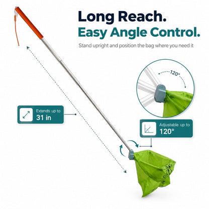 Foldable Dog Poop Scooper with Telescopic Handle – No-Bend Waste Pickup