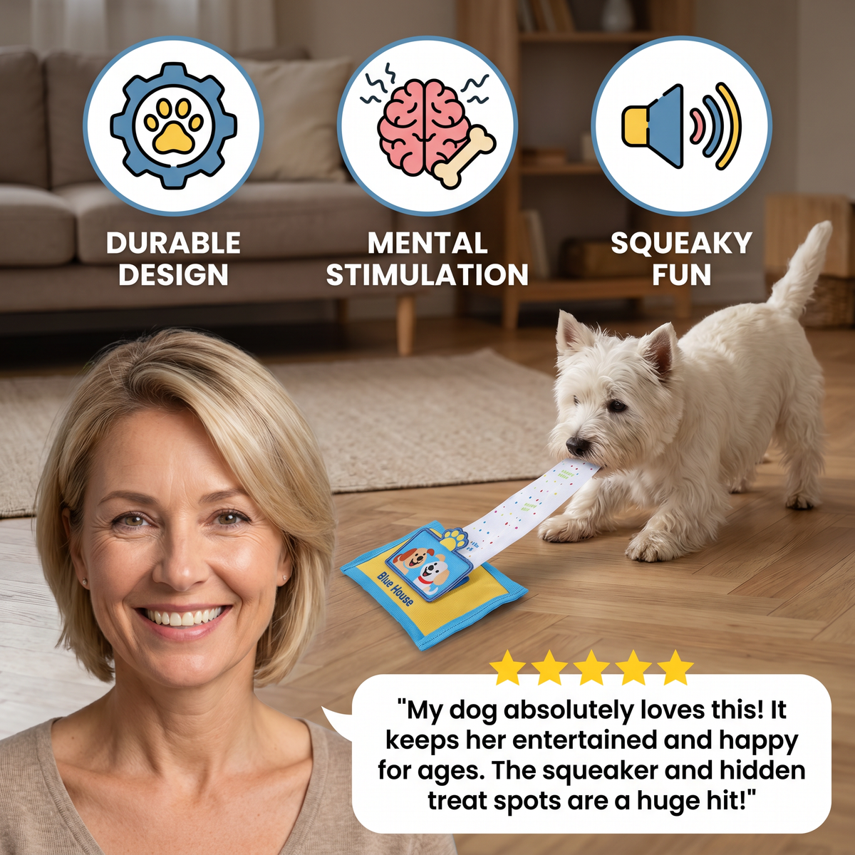 Wet Wipe Snuffle Dog Toy | Squeaky Nosework Puzzle with Hidden Treat Pocket